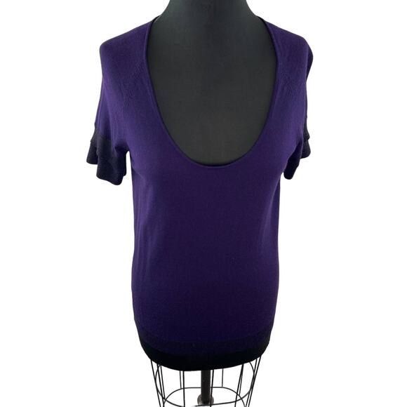 THEORY Purple Short Layered Sleeve Scoop Neck Wool Blend Pullover Sweater Size M - Picture 1 of 8